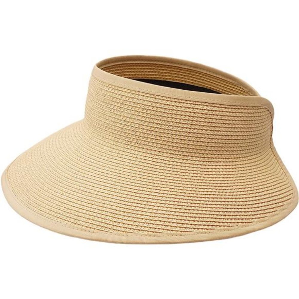 New Sun Visor Hats for Wome  Summer Ponytail Foldable Straw Beach Hat UPF‎ 50+